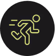 Ícono de una persona corriendo con líneas que indican movimiento rápido.