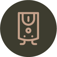 Icono de un termoeléctrico sobre fondo circular oscuro.